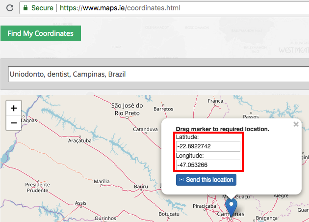 localizar latitude e longitude no google maps